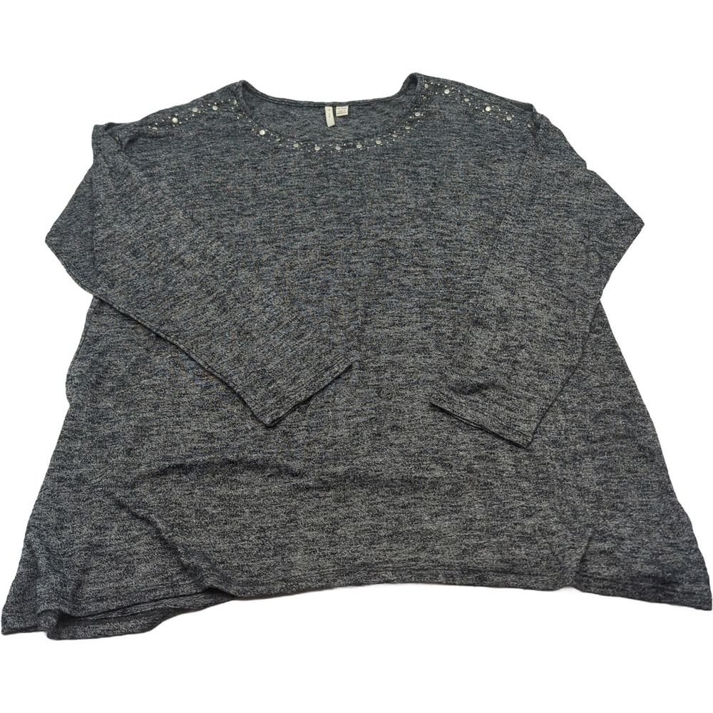 CJ Banks Est 1946 Womens 18/20W Gray Studded Long Sleeve Knit Top Scoop Neck